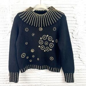 Marmie West Vintage 80s/90s Black Chunky Knit‎ Gold Beaded Eclectic Artsy Glam S
